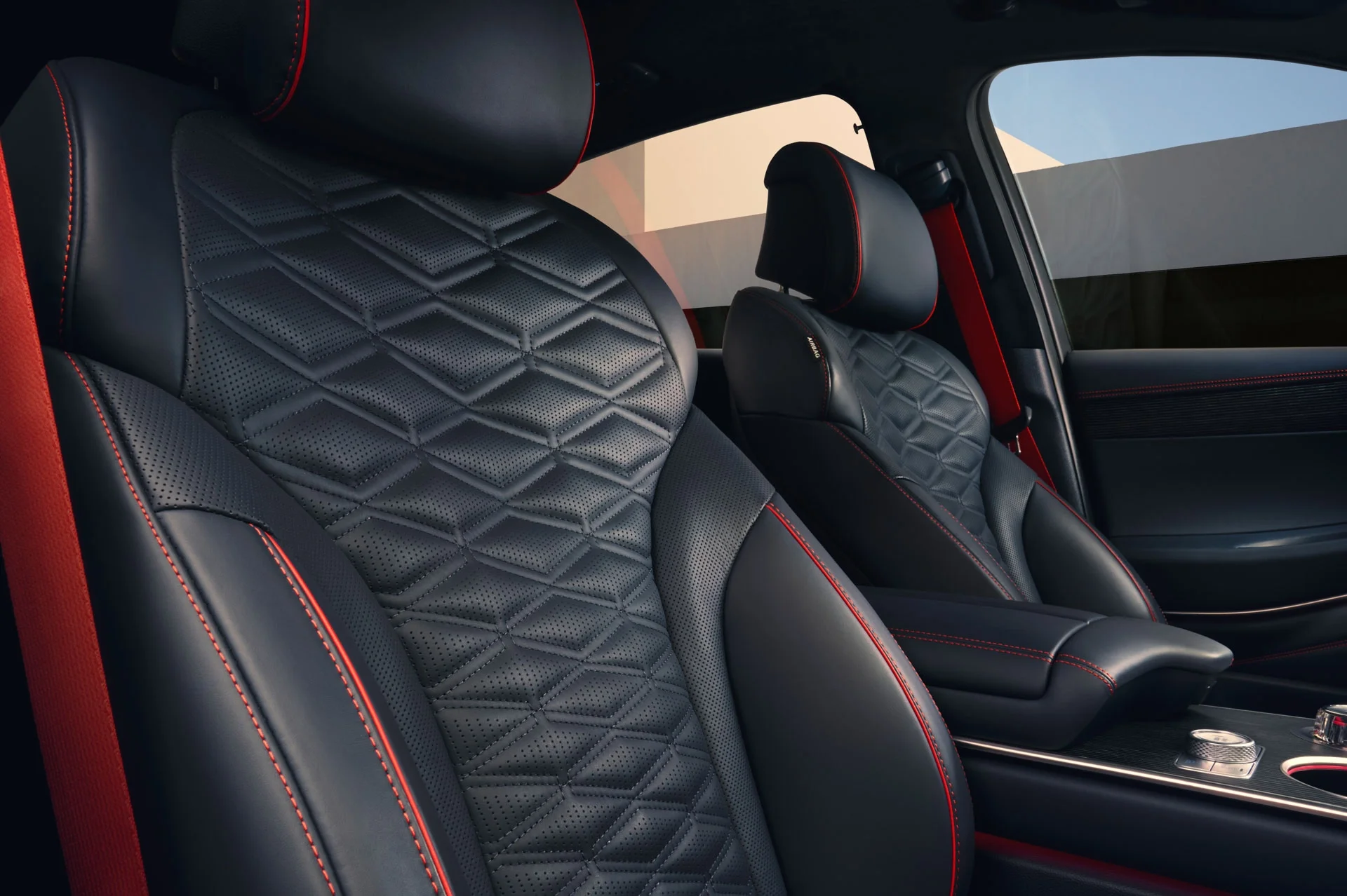 Black performance seats with red stitching